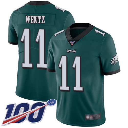Men Philadelphia Eagles #11 Carson Wentz Midnight Green Team Color Vapor Untouchable NFL Jersey Limited 2